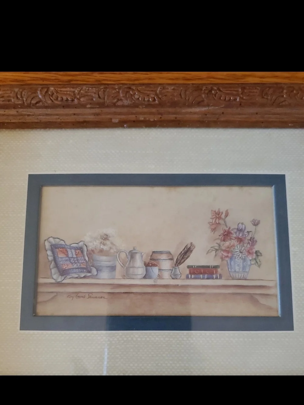 Vtg Small Kay Lamb Shannon Home Decor On Shelf Print Wall Hanging Wood Frame 6x8